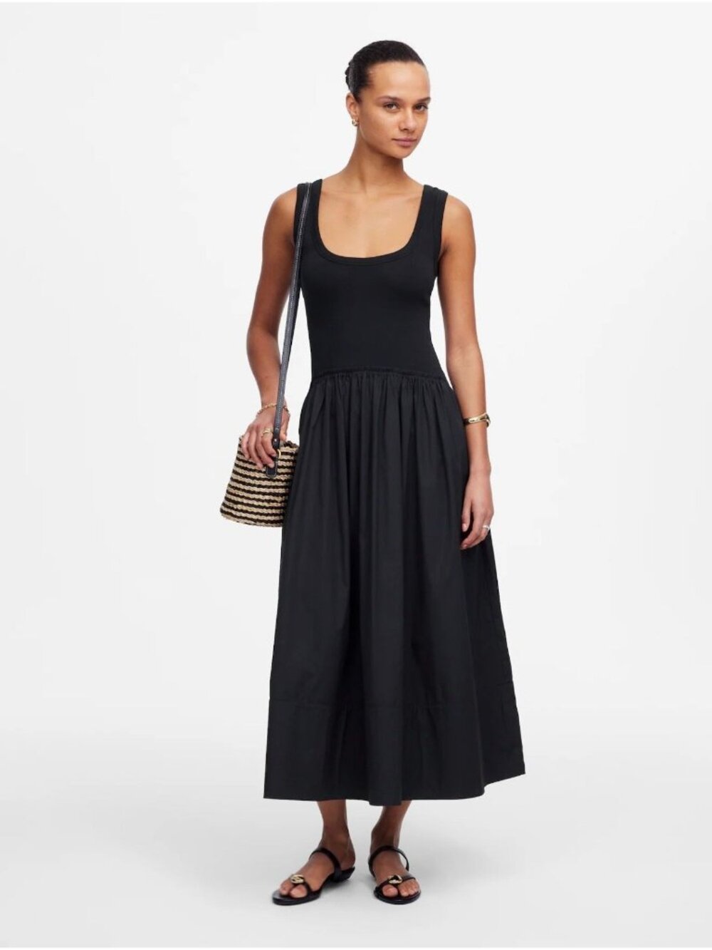 NWT Madewell Mixed Poplin Scoopneck Maxi Dress in Jet Black - Size: Medium